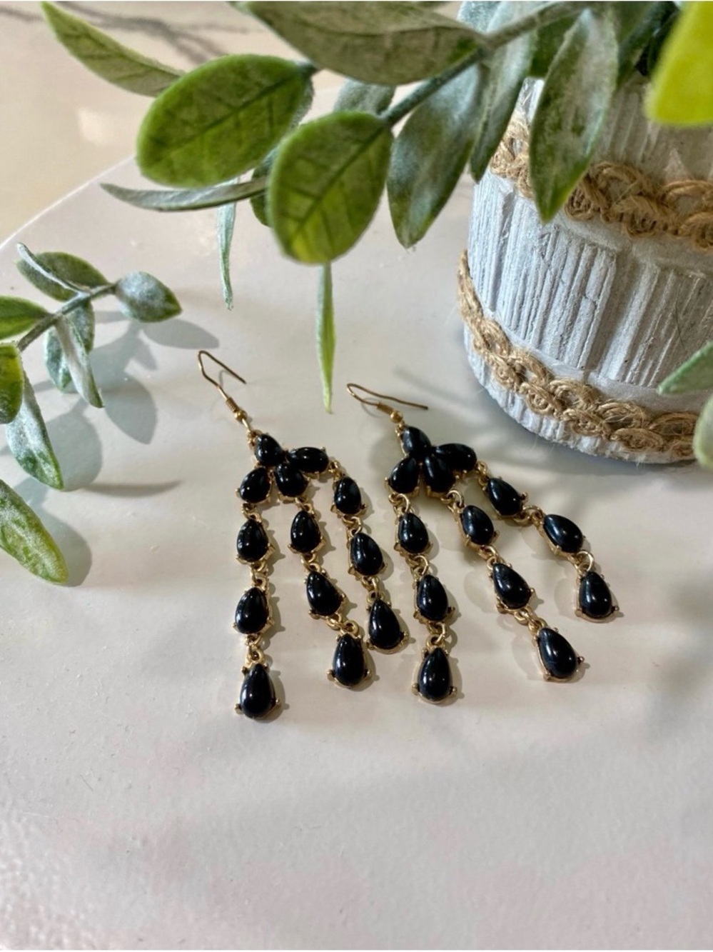 Black & Gold Chandelier Bead Earrings